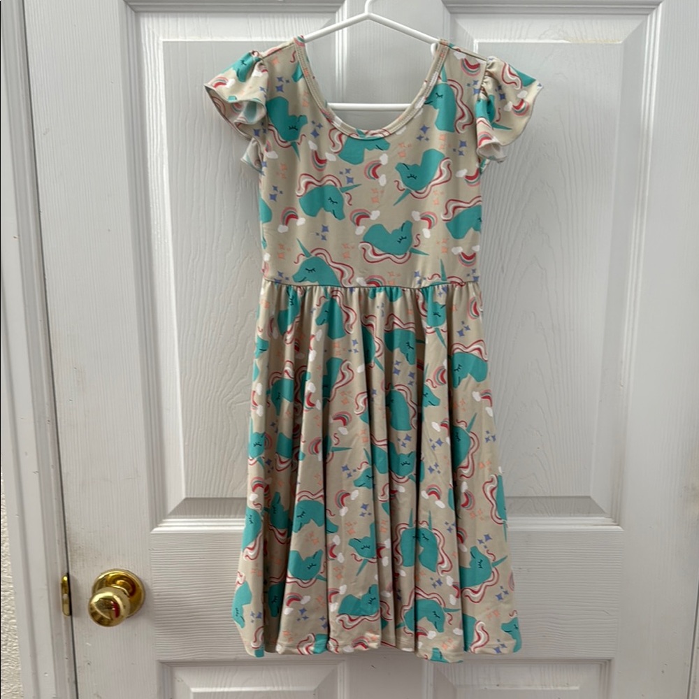 Dot Dot Smile Girls Dress Size 5/6 Unicorns and Rainbows Blue/Pink Sundress